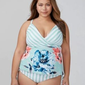 Cacique Tankini Aqua Floral Size 18 NWT